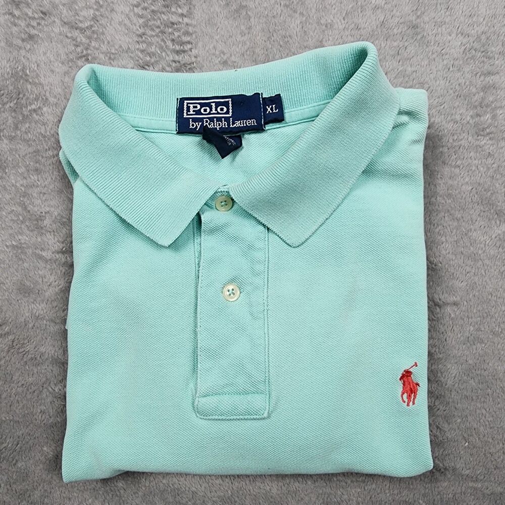 Polo Ralph Lauren Men's XL Green Polo Shirt USA Made Cotton Short Sleeve Logo